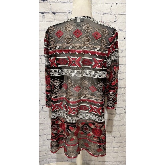 Catherine's Tribal Art to Wear Mesh Lace Embroidered Boho Cardigan Plus-size 0X - Picture 5 of 8